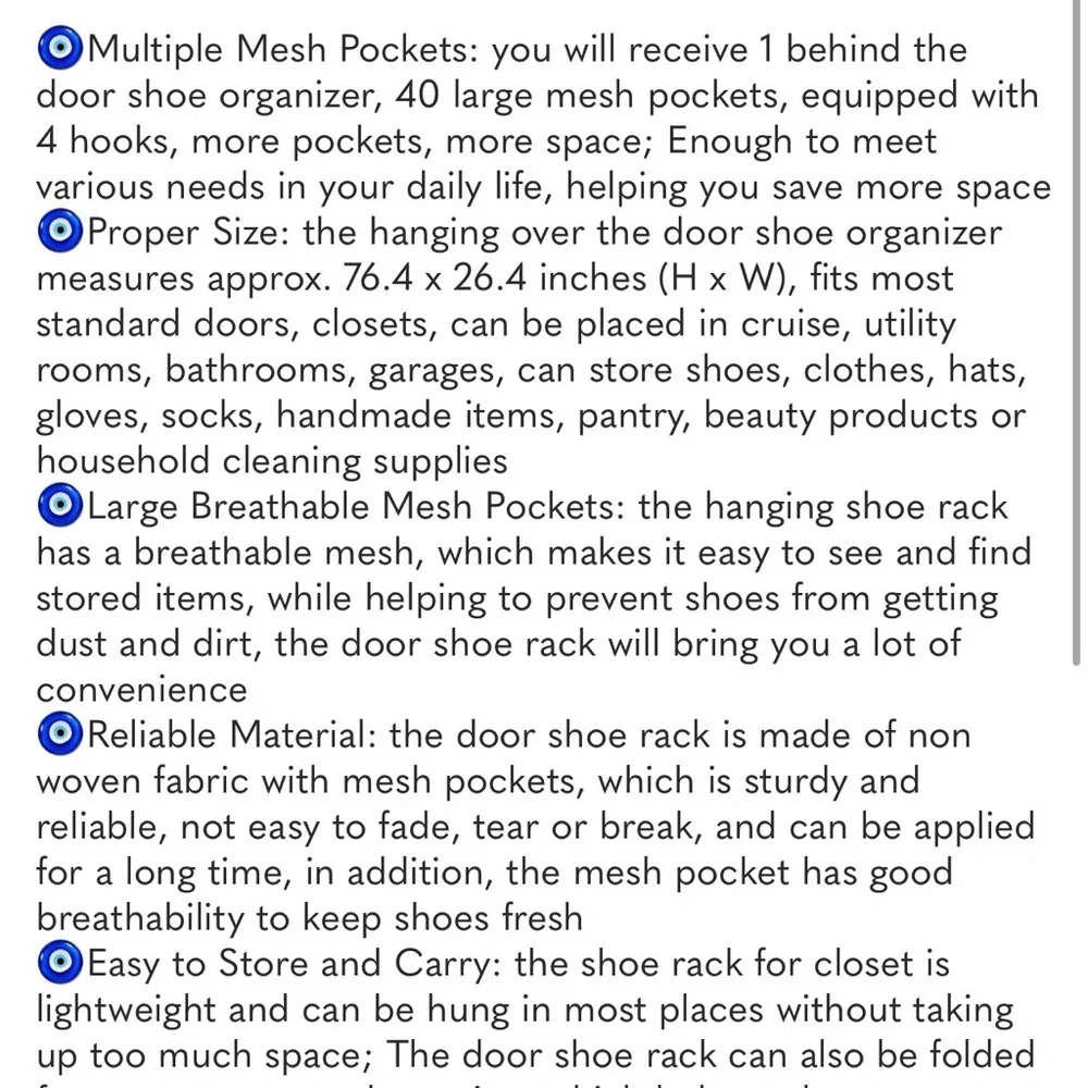 Over The Door Shoe Organizer 40 Pocket Hanging Mesh Storage Rack Space Saving